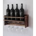 FixtureDisplays® Antique Wine Rack, Wood Display Rack, Wall Mounted Holder, Displays 4-Bottle Wine & 4 Long Stem Glass, Aged Finish 18137